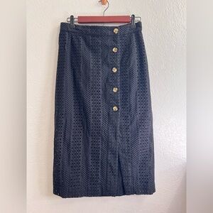 & Other Stories Black Eyelet Midi Skirt with Gold Accents